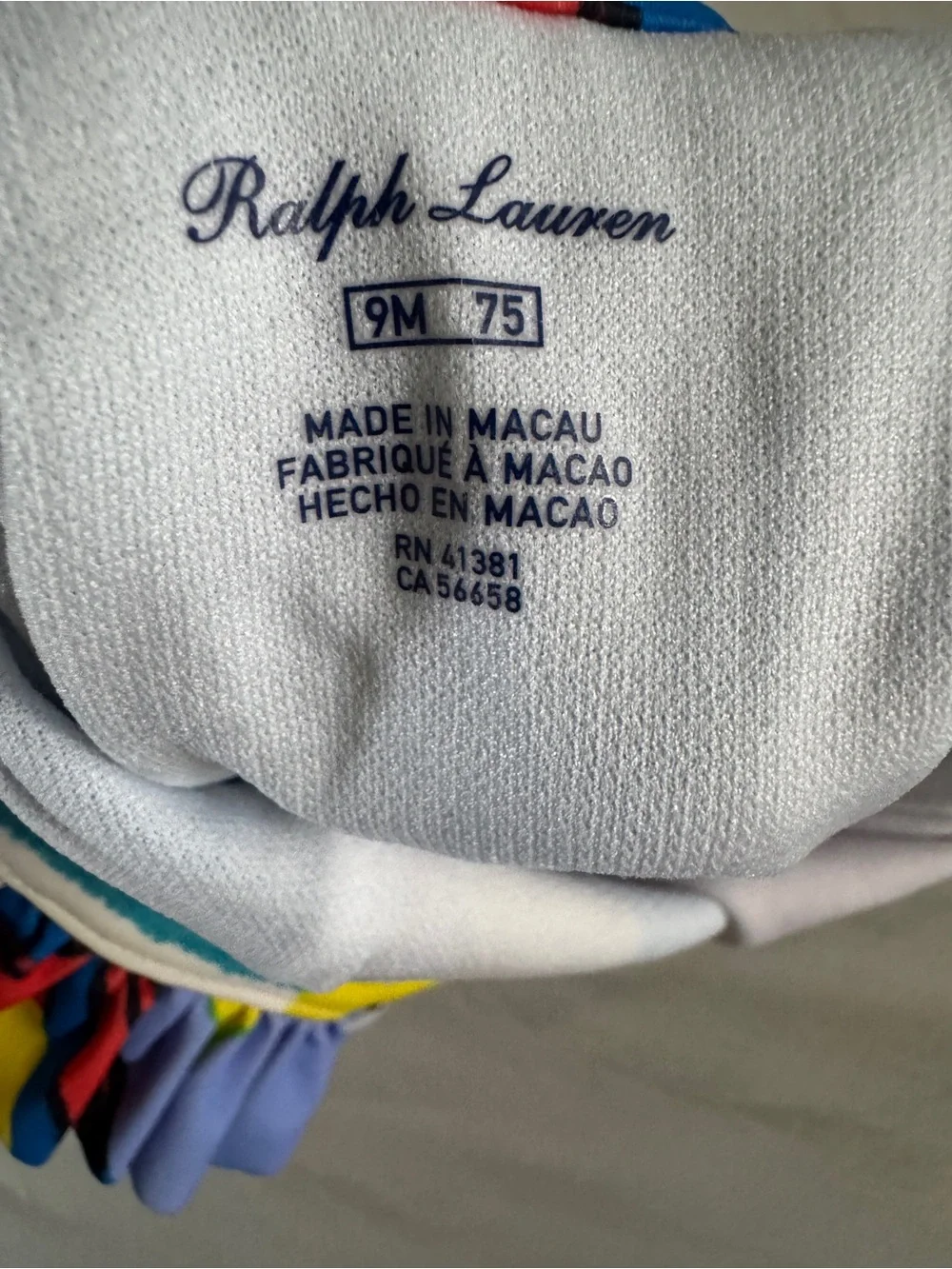Ralph Lauren Baby Girls 9M Colorblock Ruffle One Piece Swimsuit Preppy